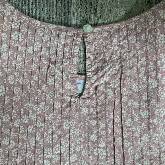 Madewell Parisian Ditsy Short Sleeve Pintuck Pull On Blouse Dusty Pink SZ M - Picture 4 of 10